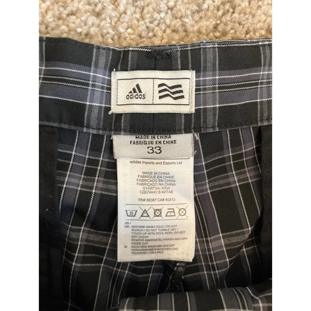 Adidas Men's Golf Shorts 33 Black Gray Plaid Flat Front Performance Activewear